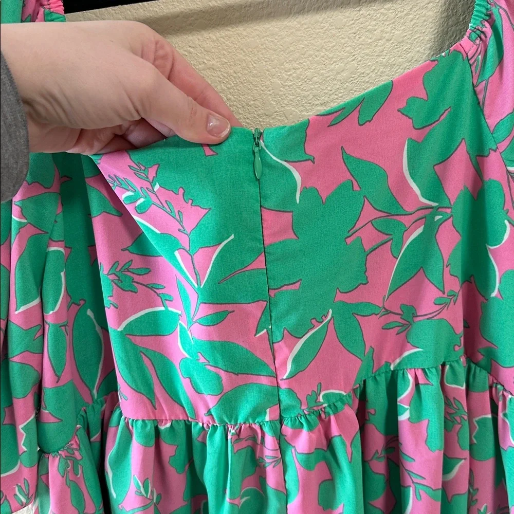 NWT BiBi Green and Pink Floral Midi Dress - Picture 7 of 9